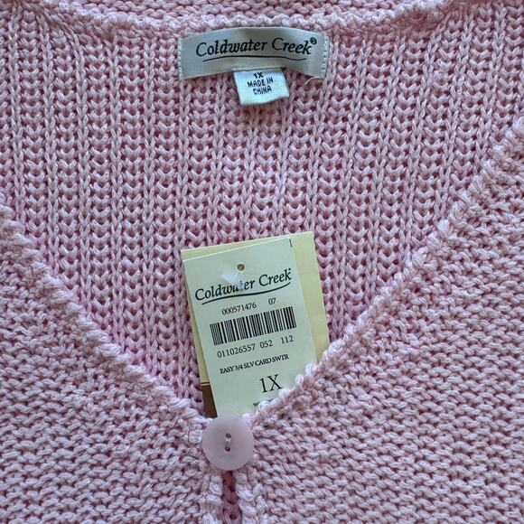 Vintage Coldwater Creek Pink Knit Cardigan Sweater 1X 3/4 Sleeve Lightweight - Picture 4 of 7